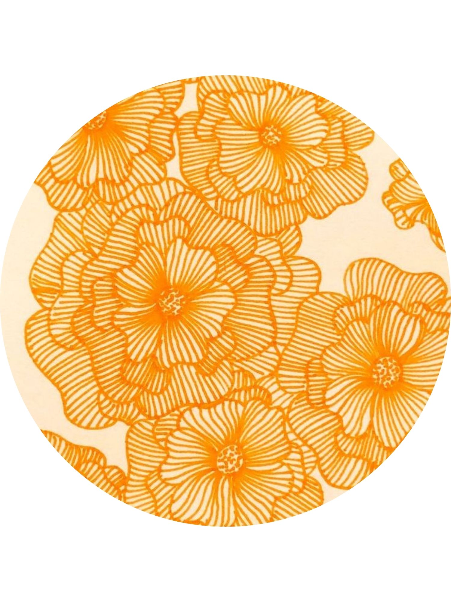 12 Circular rug design in off-white background and bright yellow flower detail.