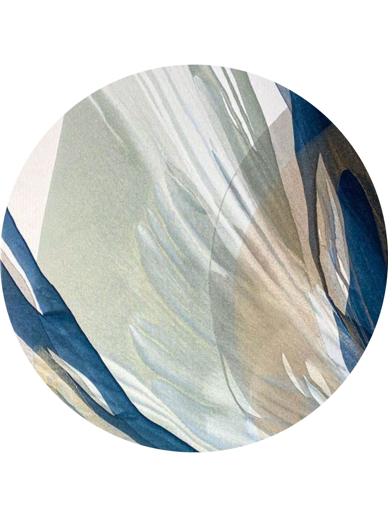 4 Handtufted circular rug with dark blue, sage green and off-white details for design lines