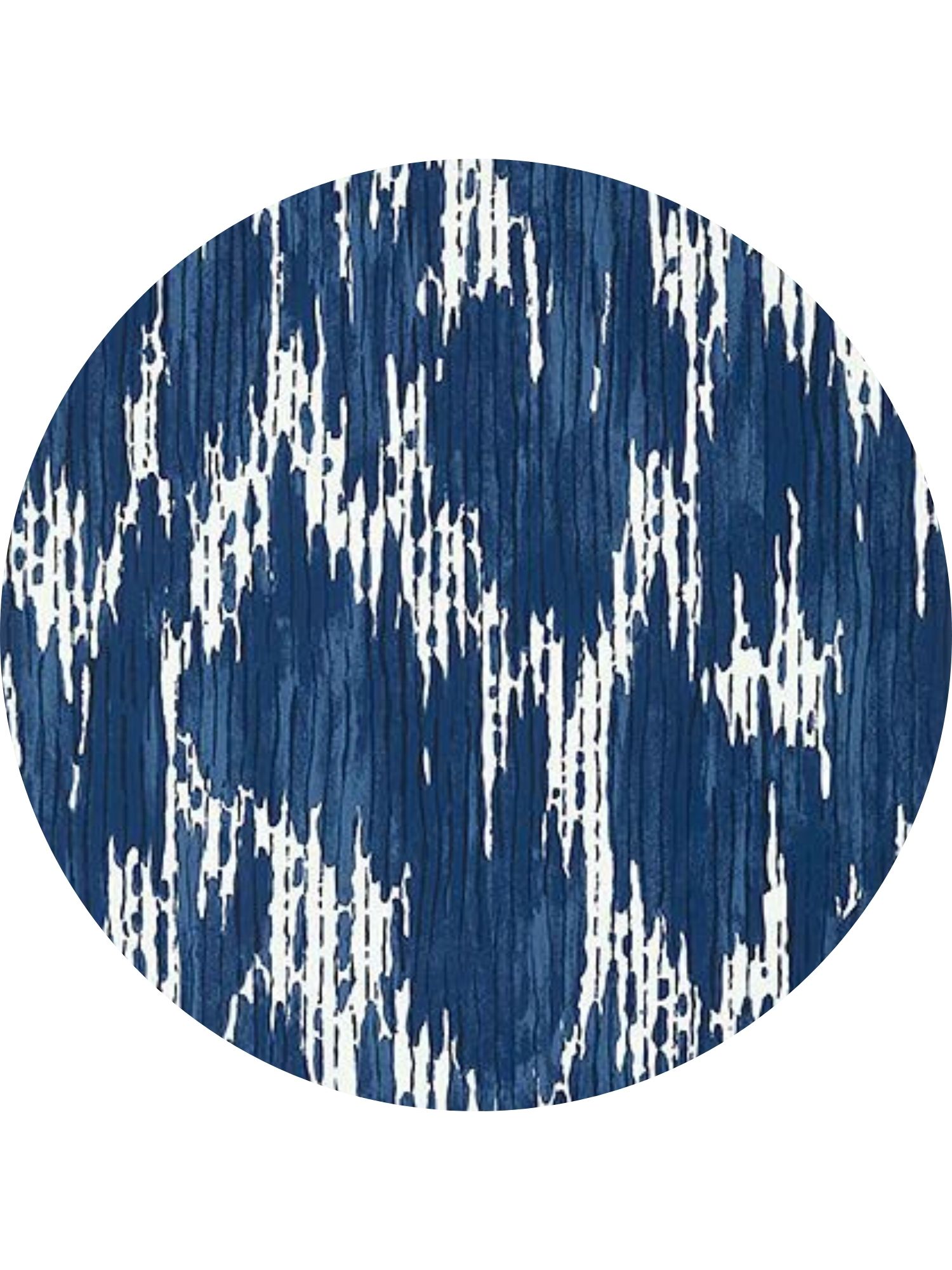 9 Circular rug design handtufted in various shades of blues and whites in a linear design style.